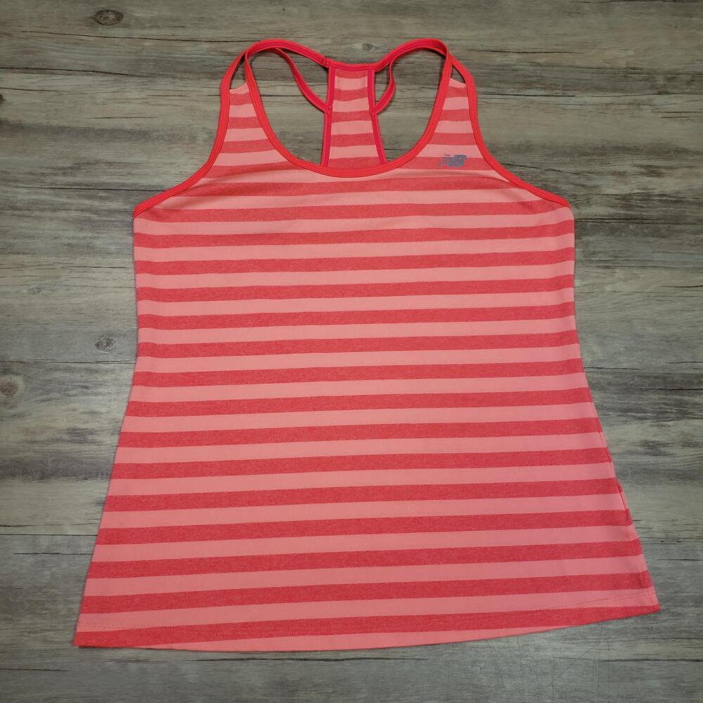 New Balance NB Dry Tank Top Womens Medium Pink Stripe Racerback Athletic Running